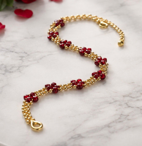 Red round crystal beaded - crystal,