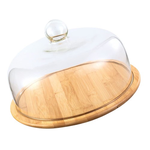 Wood cake stand with glass - wood,
