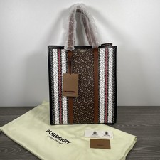 Burberry TB Monogram Bridle Large Book Tote Bag | Stripe | Brown | Handbag | New