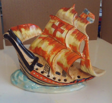 Superb 1930s Art Deco HMS Nelson Galleon Posy Vase by Arthur Wood Pottery