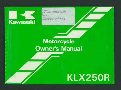 Kawasaki klx250r owners - owners, manual
