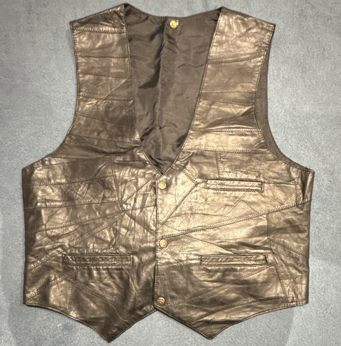 Men brown leather waistcoat - leather,