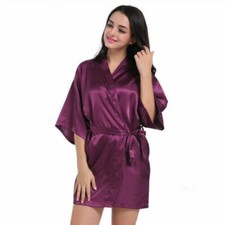 Satin Robes Wedding Bride Bridesmaid Kimono Dressing Gown Sleepwear Bathrobe LS