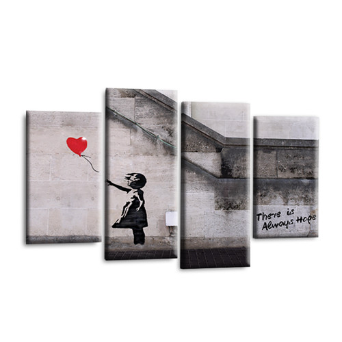 Banksy wall art red - art, grey