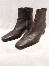 Gabor Brown Leather Ankle Heeled Boots Size 5. Contrast Stitching. Square Toe.
