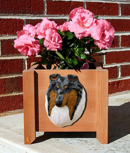 Collie wood planter - (rough),