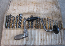 Stanley No 144 10 inch mk3 Hand Brace Drill 20 Auger Bits Housed in Canvas Roll