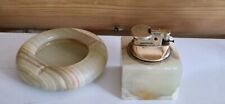 Vintage Onyx Green Table Gas Lighter And Ash Tray