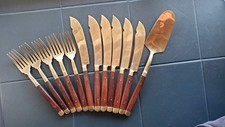 Vintage Rosewood Handled Brass Cutlery Set