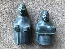~ Two Inuit Carved Soapstone  Figurines / Bookends ~