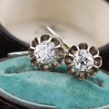 Antique 0.80ct Old Cut Diamond Dangly Earrings in Yellow and White Gold