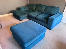 Next Houghton Left Hand Chaise Sofa & Footstool in Teal Velvet - Collection Only