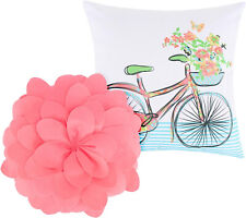 SPRING FLOWER BICYCLE 2pc PILLOW SET : CHIC SHABBY WATERCOLOR DREAM PINK COTTAGE