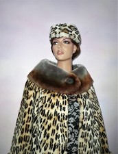 Vintage Real Beaver Lamb Fur Hat for Coat Jacket Spotty Ocelot Leopard Print M