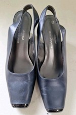 Vintage Marks And Spencer Navy Leather Sling Back Shoes Size 8 San 12