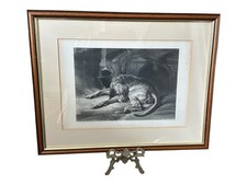Antique Edwin Landseer   Engraving, “ Sleeping Bloodhound”