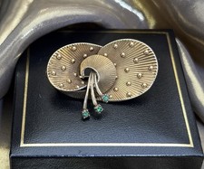 Vintage Rolled Gold German Emerald Paste Brooch Pin Kollmar & Jourdan Signed K&J