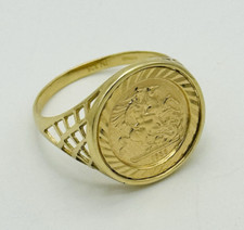 Mens Solid 9ct Yellow Gold Sovereing St George Coin Ring Size Y 18mm Diameter