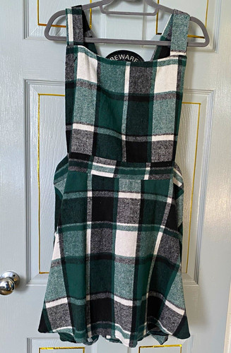 Green plaid pinafore dress - plaid,