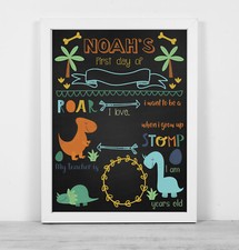 Personalised framed blackboard print wipe clean first day school dinosaurs