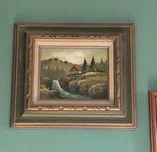 Antique VTGE Oil Canvas Log