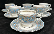Wedgwood Florentine Turquoise Set of 6 Tea Cups and Saucers Leigh Shape