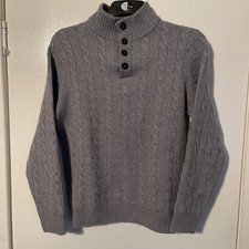 Johnston Of Elgin 100% Wool Chunky Cable Knit Jumper Grey Light Large