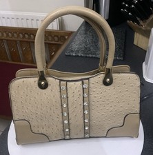 Striking M&S Moda Beige Diamante Bag Double Handles Handbag Bag Ostrich Texture