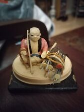 Vintage Celluloid Japanese Street Vendor Man Hand Painted Figure On Wooden Base