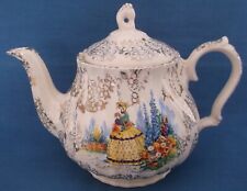 VINTAGE SADLER CRINOLINE LADY GOLD CHINTZ SWIRL FULL SIZE TEAPOT WEDDING ENGLAND