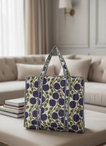 Large quilted cotton tote bag - cotton,