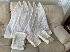 5 Round Ivory & Cream Jacquard Damask Tablecloths + 30 Napkins Wedding Catering 