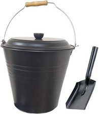 12L Metal Ash Bucket With Lid Shovel  Fireplace Container Litre Coal Bin