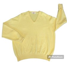 Vtg 80’s Yellow V Neck Oversized Barrie Scotland Lambs wool Jumper Knit L Grunge