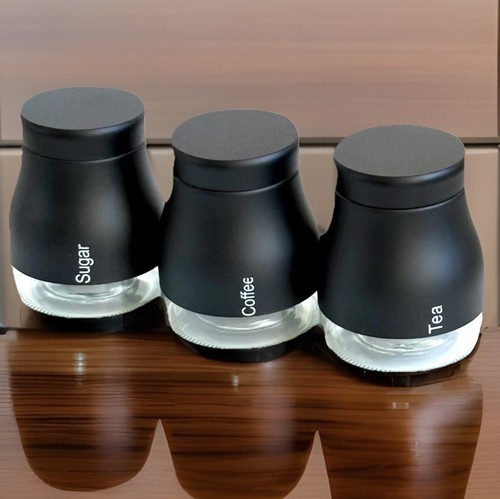 Glass canister set black - glass,