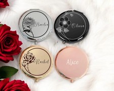 Personalised Floral Compact Mirror, Engraved Handbag Mirror Gift for Her