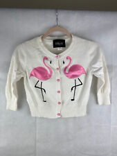 Collectif White Flamingo Appliqué Cardigan Size 8 XS Pink Pearl Buttons Retro
