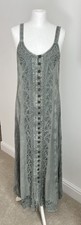 Pale Green Button Through Sleeveless Long Dress Embroidered Made In India 12 VTG