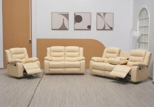 Cream leather manual recliner - leather,