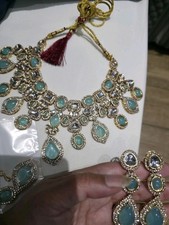 Indian Pakistani Stunning Mint Blue Kundan and mona lisa stones artificial set
