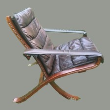 Ingmar Relling, vintage Scandinavian brown leather "Safari flex" Siesta chair