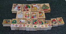 Bundle Of 28 Wooden Block Rubber Stamps Christmas Themed Crafts Ink Art