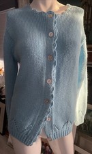 FAY LOU Cardigan Sweater, M, Blue,scalloped Edges Virgin acrylic Vintage 50s