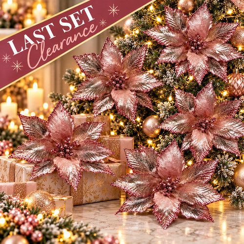 Pink metallic poinsettia clip - poinsettia,
