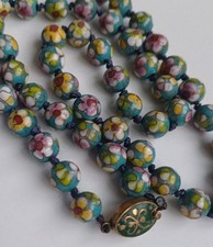 Vintage Cloisonne Oriental enamel floral beaded necklace.  Fancy clasp