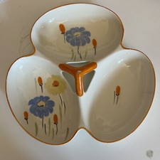 Art Deco - Myott Son & Co  Trefoil, 3 section Hors d'Oeuvres Dish, Hand-Painted