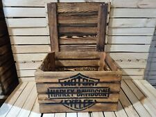 HARLEY DAVIDSON RUSTIC WOODEN APPLE BOX CRATE TRUNK  -  MAN CAVE / SHE SHED
