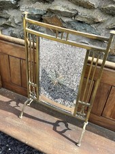 Antique Fire Screen  Arts & Crafts Brass & Mirrored Bevelled Star Burst glass.