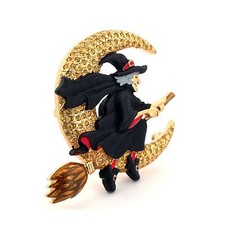 Witch On Broom Pin Brooch Gold