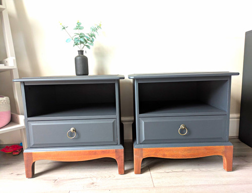Pair grey painted wooden - grey,
